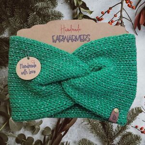 Handmade Knit Adult glitter sparkle Green Earwarmer Headband